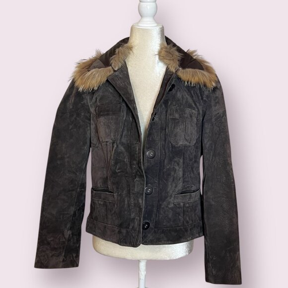 BernardoGenuine Leather Jacket Fur Collar Finn Raccoon L Brown Women's VTG Luxe - Picture 2 of 10